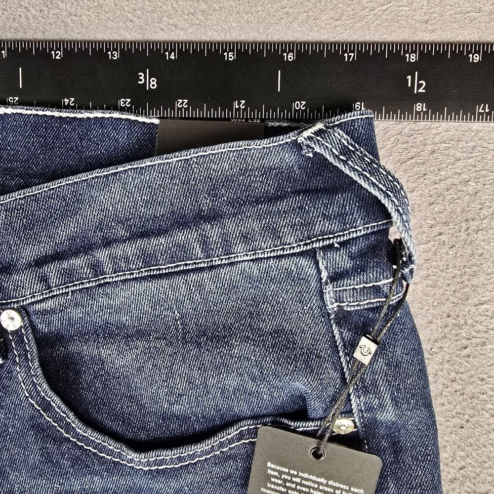 True Religion Geno SN Flap Jeans Mens 34x31 Blue Relaxed Slim Dark Stretch Denim